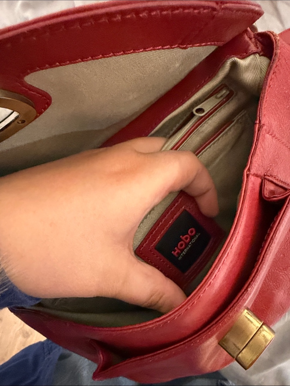 HOBO Red Leather Crossbody Bag with Gold Hardware - Picture 6 of 8